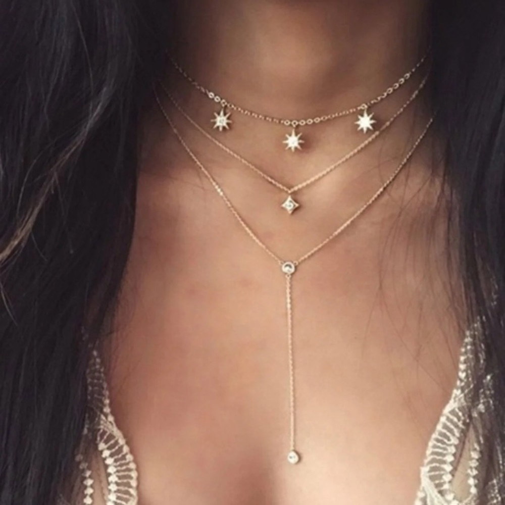 NWT Sun/Star 3 Layer Necklace Set